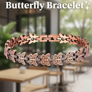 99.99% Pure Copper Bracelets for Women, Copper Magnetic Bracelets with 3500 Gauss Neodymium Magnets with Adjustable Free Sizing Tool & Jewelry Box, Butterfly Pattern