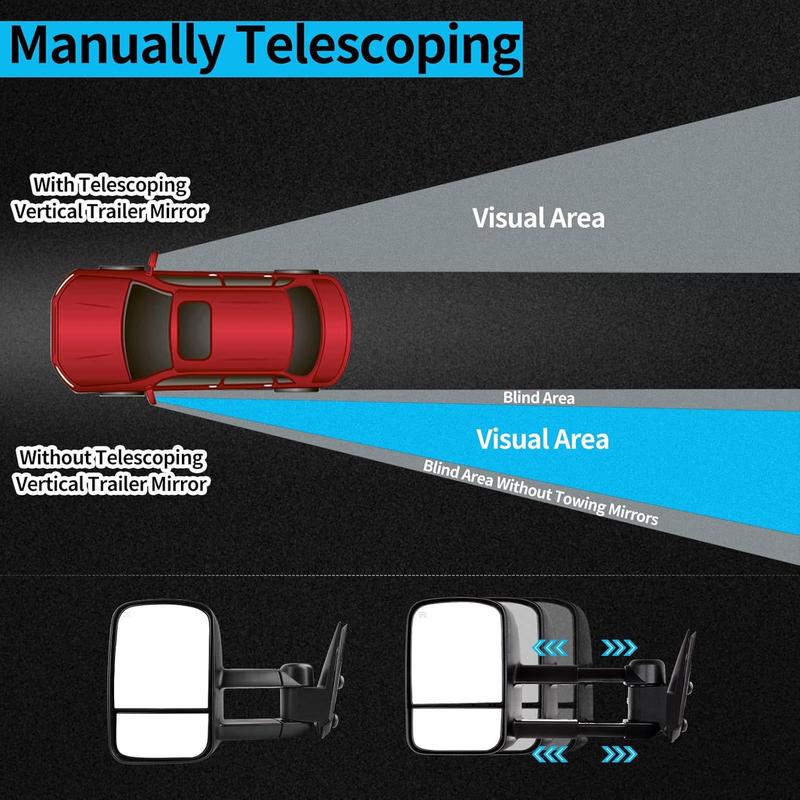 YITAMOTOR Towing Mirrors Compatible with 1999-2002 Chevy Silverado GMC Sierra 1500 2500 3500, Power Heated Telescoping Tow Mirrors Pair Set Car Accessories Auto Parts
