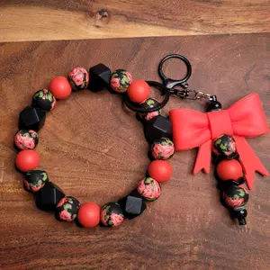Wire Wristlet Silicone Beaded Keychain Wristlet Key Ring Bracelet Cute Car Key Holder for Women Girls Jewellery