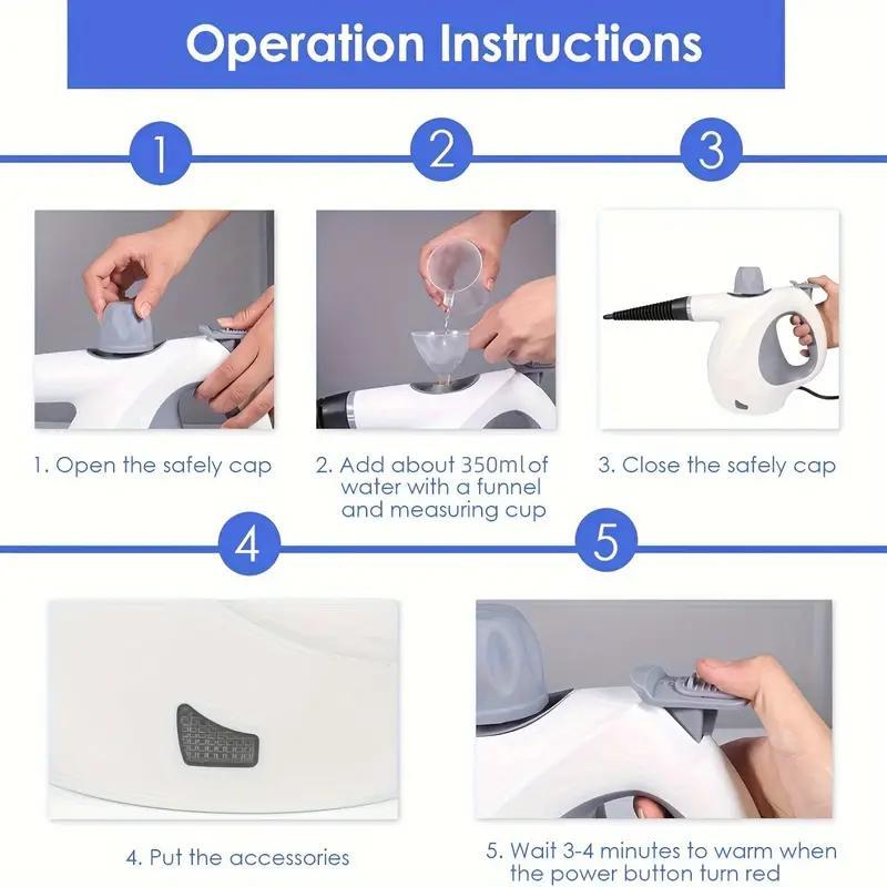 1200W Powerful Handheld Steam Cleaner with Detergent Container and Safety Lock with 12 Accessories, Multi-Purpose Pressurized Handheld Steamer/Steam Mop for Kitchen, Bathroom, Windows and Floors, Furniture and Kitchen Appliances.