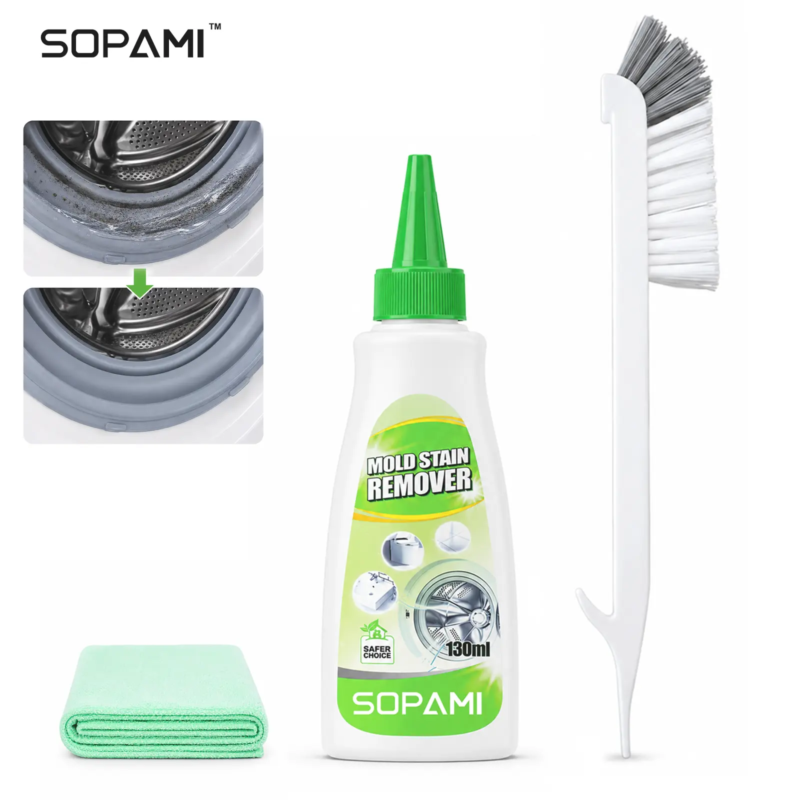 SOPAMI Mold Stain Remover Gel 130ml fine pointed nozzle fits narrow crevices deeply removes mold stains suitable for laundry room bathroom kitchen household cleaning
