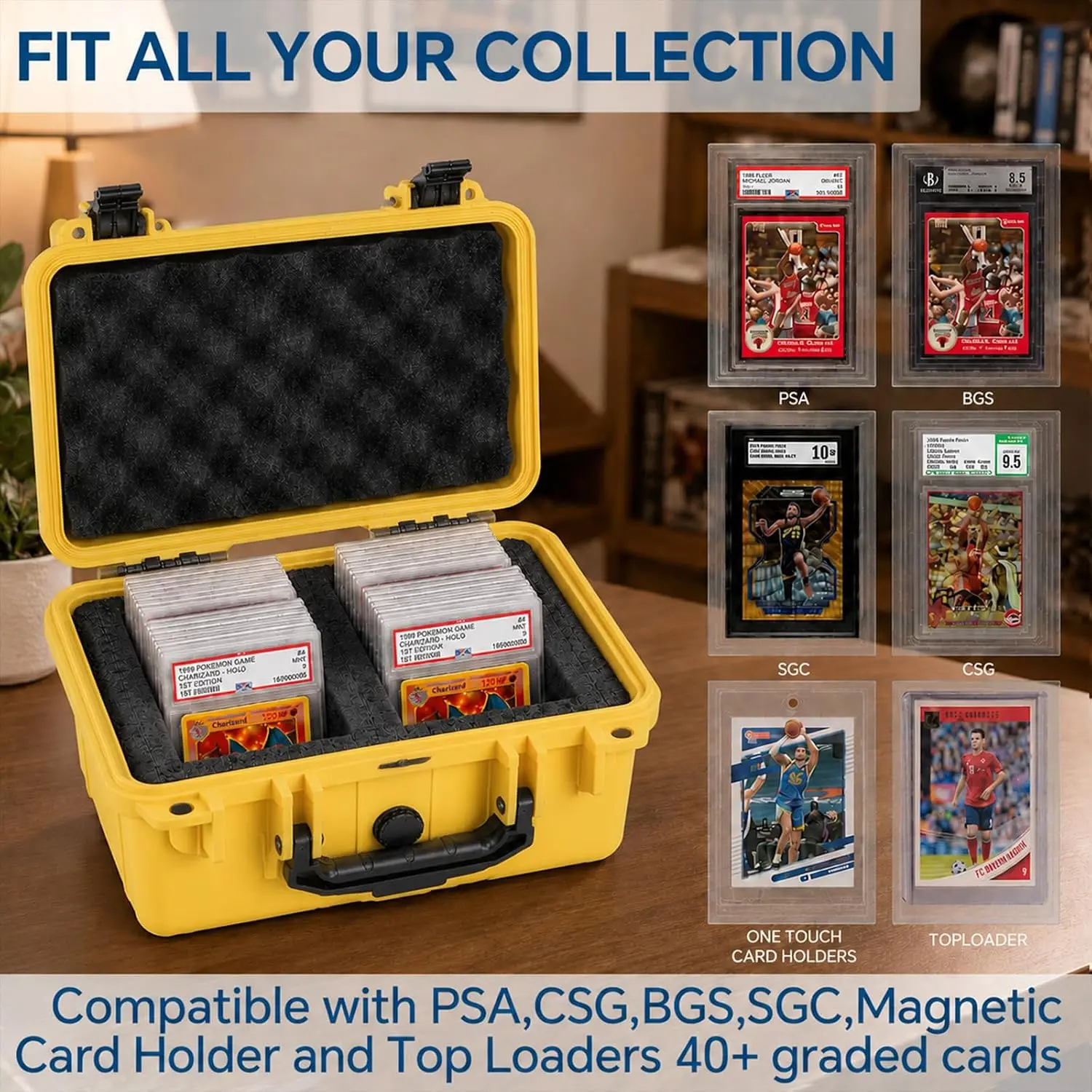 PIT66 Graded Card Storage Box, Compatible with BGS PSA SGC FGS-Yellow | Deep Travel Size Waterproof Case Slab Holder & Protector