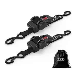 TYT 2'' x 10' Retractable Ratchet Straps (select 2 pack or 4 pack)- Auto Self Retracting Tie Down Straps for Truck, Cargo Trailer, Motorcycle, ATV, UTV