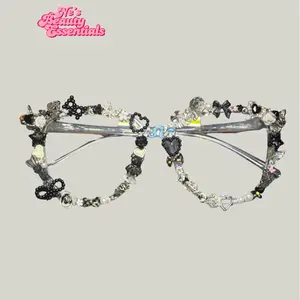 Freestyle Junk Fashion Glasses with Unique Beaded Design and Heart Accents for Stylish Look Eye Wear Statement Piece Decoration Crystals Rhinestones Dramatic