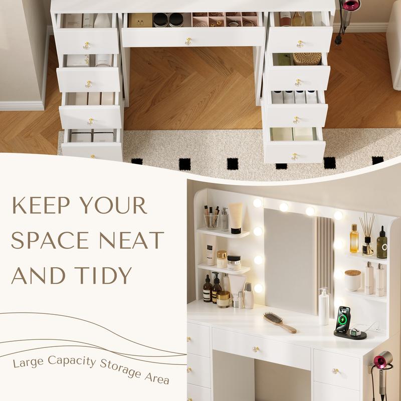 【Valentine's Day Gifts】Makeup Vanity Desk with Mirror&Lights,9 Drawers&6 Storage Shelves,Dressing Table Power Outlet, 3 Color Modes&10 LED Bulbs for Girls Bedroom,Perfect Gift for Her – bedroom essential 【Valentine's Day Gifts】Makeup Vanity Desk with Mirror&Lights,9 Drawers&6 Storage Shelves,Dressing Table Power Outlet, 3 Color Modes&10 LED Bulbs for Girls Bedroom,Perfect Gift for Her – bedroom essential