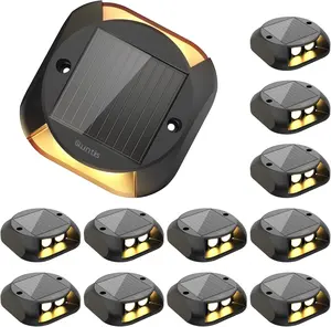 Quntis Solar Deck Lights Outdoor Waterproof 12 Pack Driveway Light Two-Way LED Dusk to Dawn Stair Lights IP65 LED Warning Step Light 550-Yard Visibility 20-Hour Runtime Super Sturdy Drive Over It Safely