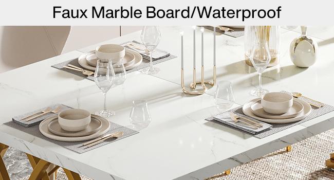 LITTLE TREE Modern Dining Table, 63" Large Kitchen Table for 4-6 People, Unique Rectangular Dinner Table Kitchen & Dining Room Furniture with Faux Marble Tabletop and Geometric Legs（Only Table）