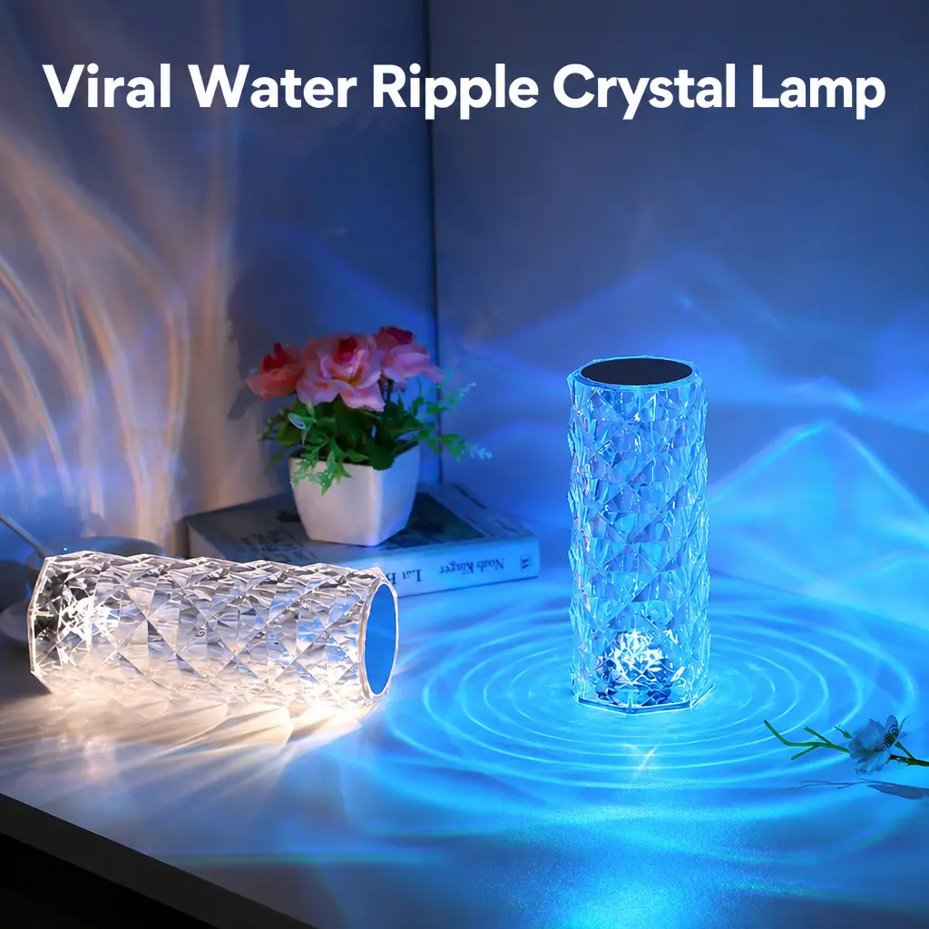 Cordless Touch Crystal Rose Water Ripple Table Lamp - 16-Color Dimmable LED Night Light, Color Dimmable Lighting, Party Lights, Alternative Artistic Novelty Lighting for Living Room Aesthetic Decor, Led Lights, Plastic