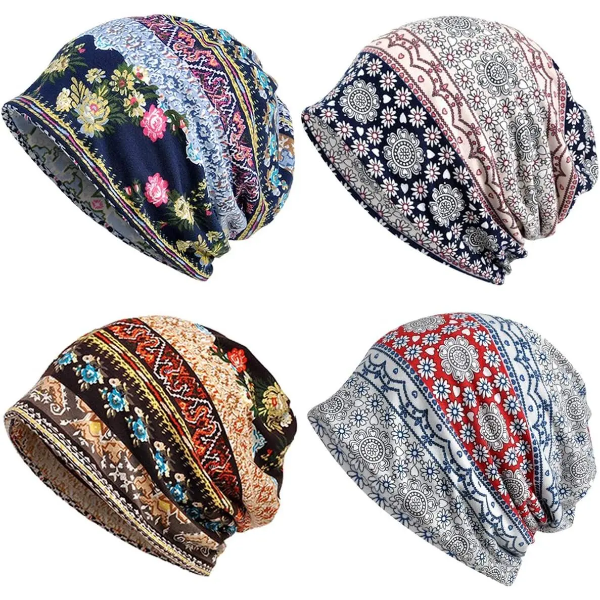 Cotton-Polyester Blend Slouchy Beanie Hats - Unisex Adult Soft, Lightweight Breathable Layers Reversible Cap, Free Size Stretch, Laid-Back Vibe, Chemo Patient Use, Year-Round Wear Hip-Hop Skull Cap