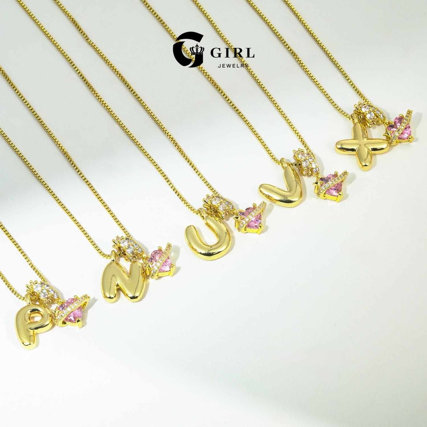 GGlRL Bubble Letter Necklace Initial Heart Necklace for Women Man Pink Cubic Zirconia Pendant Letter Diamond 18KGold Plated Fashion Jewelry Gift For Holiday Christmas Birthdays Anniversaries GGlRL Bubble Letter Necklace Initial Heart Necklace for Women Man Pink Cubic Zirconia Pendant Letter Diamond 18KGold Plated Fashion Jewelry Gift For Holiday Christmas Birthdays Anniversaries