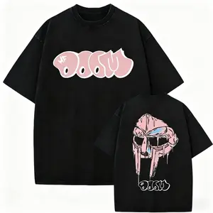 Rapper Mf Doom Madvillain Metal Mask Face Washed Vintage T-shirt Men Women Oversized Tee Shirt Men's Hip Hop Rap Harajuku Tshirt Distressed Festive hooded sweatshirt round-neck sweatshirt  Valentine's Day gift Valentine's Day