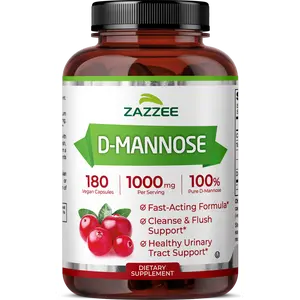 Zazzee D-Mannose 1000 mg per Serving, 180 Vegan Capsules, 3 Month Supply, Fast-Acting Urinary Tract Health & Bladder Support, 100% Pure D-Mannose for UTI Defense, All-Natural, Non-GMO, Certified Kosher, Potent Cleansing Supplement for Women & Men