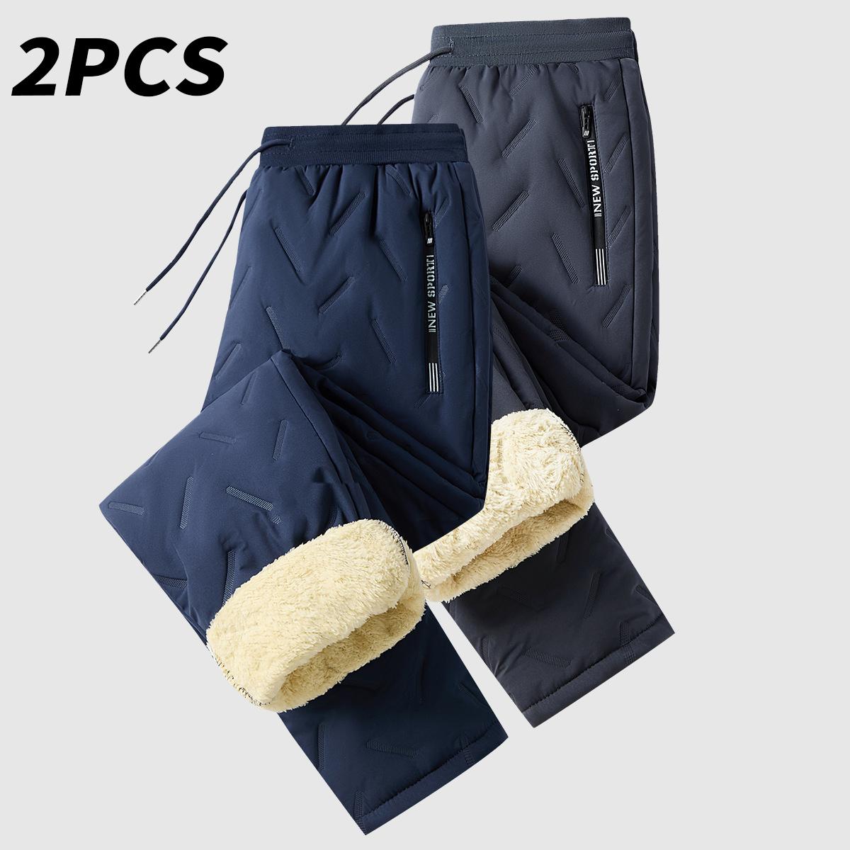 Men’s Warm Thermal Winter Snow Pants Ideal for Workouts & Outdoor Activities Machine Sweatpants Men Perfect for Extreme Cold Weather Layered Solid Color Design Regular Fit Menswear Top Stylish Trousers Men’s Casual Plain drawstring waistband