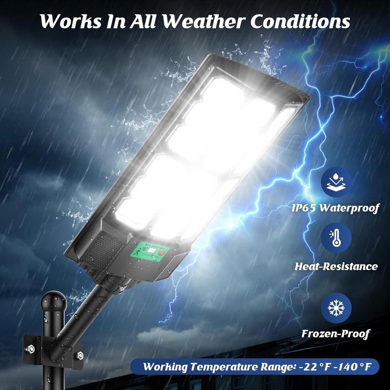 cvcpbu Newest Solar Street Light IP65 Waterproof Eco-Friendly Lighting with Motion Sensor & Remote Control 360 SMD LEDs Adjustable Angle Dusk to Dawn for Commercial Areas