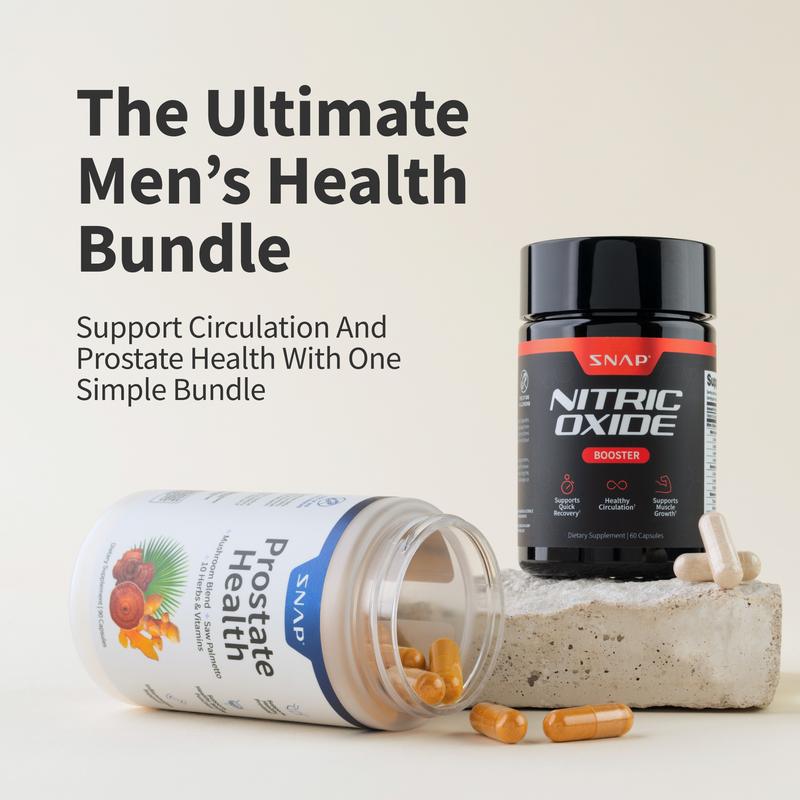 Ultimate Men's Health Bundle - Snap Supplements - Nitric Oxide Booster 60ct + Prostate Health Bundle - Natural Supplement Capsules - Support Blood Circulation & Prostate Health