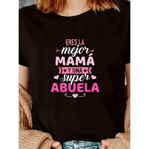 Women Mothers Day TShirt with Pink Letter Print Stylish Short Sleeve Crew Neck Machine Washable Perfect Gift for Mom Allseason Apparel
