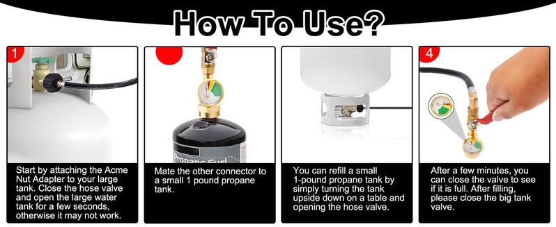3FT Propane Refill Adapter Hose for 1 lb. Tanks - Refillable Propane Cylinder, Compatible with 1 lb. Propane Tank and 1 lb Throwaway Disposable Cylinder Propane Bottle Connector