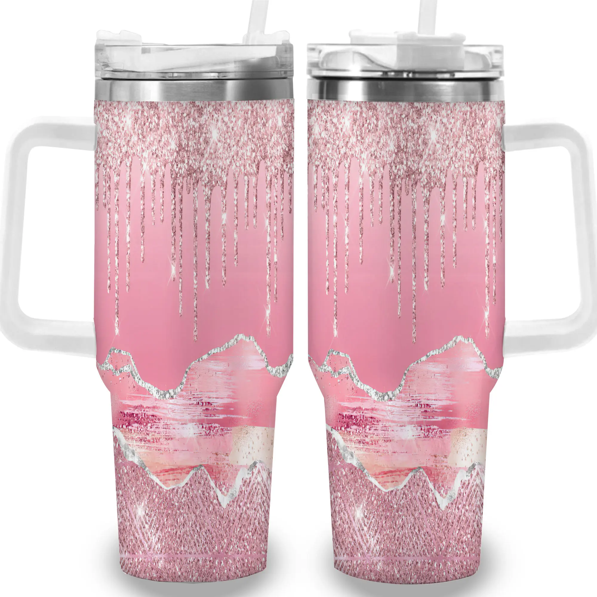 1pc 40oz Glittery Pink Icicle Tumbler with Lid - Insulated Vacuum Flask, Insulated Bottle Travel Mug, Coffee Cup, Gift for Women, Ideal for Halloween, Unique Kitchenware Drinkware, Flasks