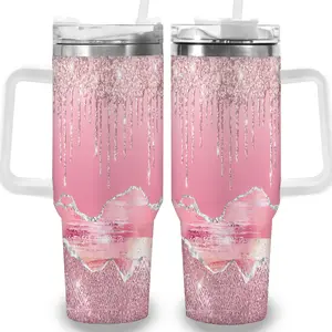 1pc 40oz Glittery Pink Icicle Tumbler with Lid, Insulated Travel Mug, Gift for Women Men, Ideal for Halloween, Independence Day, Memorial Birthday Gift, Coffee Cup, weird stuff