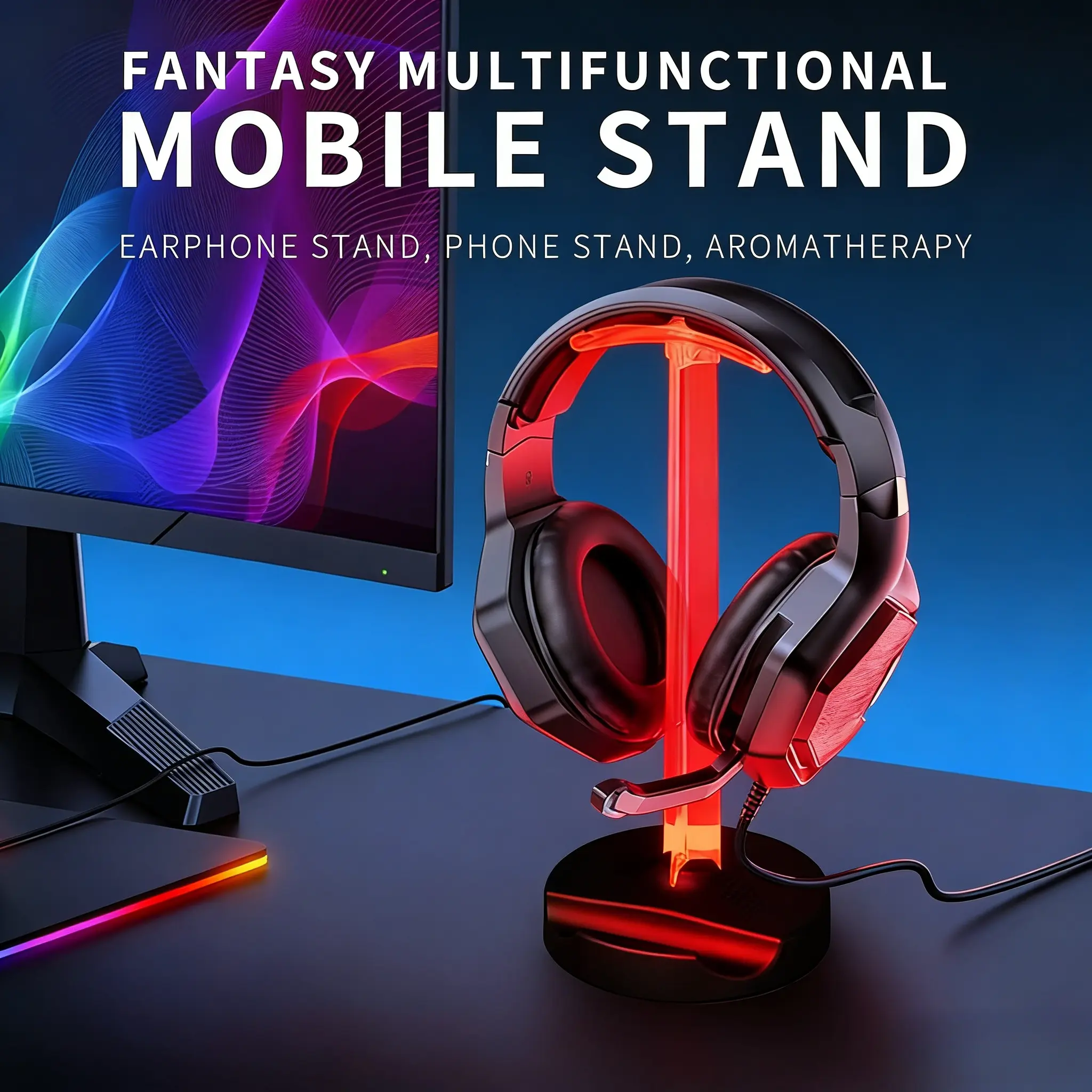 A10-RGB Gaming Headphone Stand, Glow Earphone Rack, Desktop Display Bracket, Headset Hanger, Detachable Headphone Stand for Gamers, Headset Holder, Headphone Storage