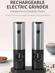 Electric Salt & Pepper Grinder Set - USB-C Rechargeable with LED Light & Charging Dock, 5 Adjustable Coarseness Settings, One-Touch Automatic Mills for Kitchen, Dining, and Gifts