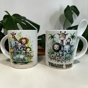 Animal Safari Thank You Mug with Spoon | Jungle Theme Coffee Cup | Baby Shower Party Favor | Safari Birthday Gift | Cute Animal Mug