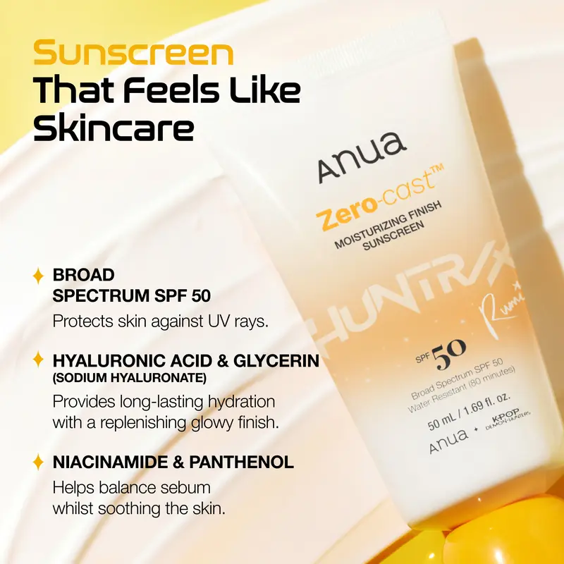 [Anua Official Shop] Zero-cast Moisturizing Finish Sunscreen (50ml) ｜SPF 50, korean sunscreen, sun protection, waterproof, no white cast, lightweight, korean skincare, makeup longevity, KPop Demon Hunters Limited Edition Version 2