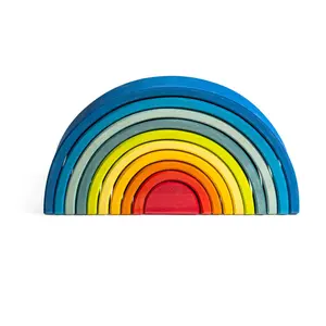 Maison Rue Large Wooden Rainbow Stacker - 10 Nested Arch Toy for Play & Display - Montessori Inspired, Sustainable Wood, Non-Toxic Stains, Heirloom Quality