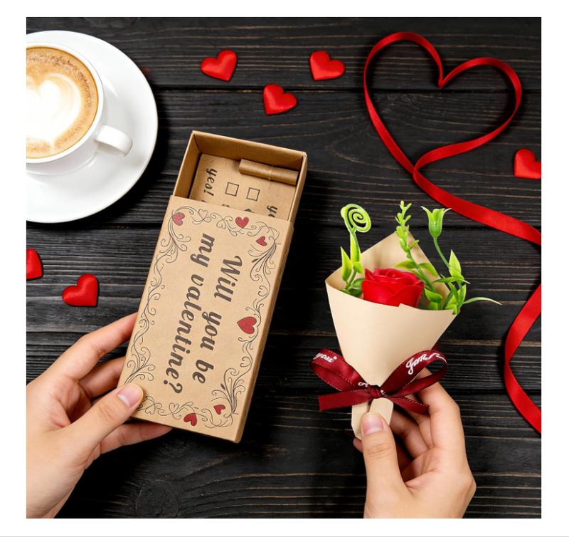 Will You Be My Valentine Card – Handmade Matchbox Gift with Mini Rose Gift, Cute Romantic Surprise for Her or Him, Perfect for Anniversary, Valentine’s Day & Couples
