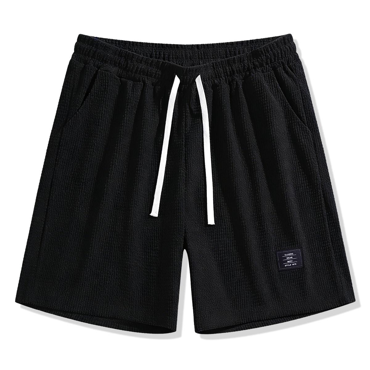 Men'S Lightweight Polyester Casual Shorts with Drawstring Waist - Breathable Textured Fabric, Pockets for Beach, Outdoor & Casual Attire -  Regular Fit, Adjustable Comfort | Simple Design | Durable Fabric