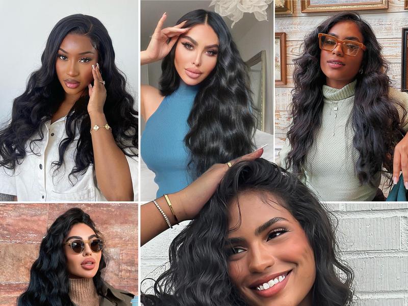 [ AISI HAIR ] Black Wig for Women, Long Wavy Lace Hairline Middle Part Synthetic Heat Resistant Wig for Daily Party-26 Inch