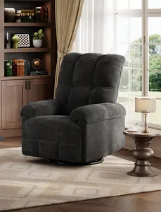Garvee Swivel Rocking Recliner Chair, Manual Leather Recliner Glider with Lumbar Support & Padded Armrest, Comfortable Rocker Nursery Single Sofa for Living Room and Bedroom (Dark Gray)