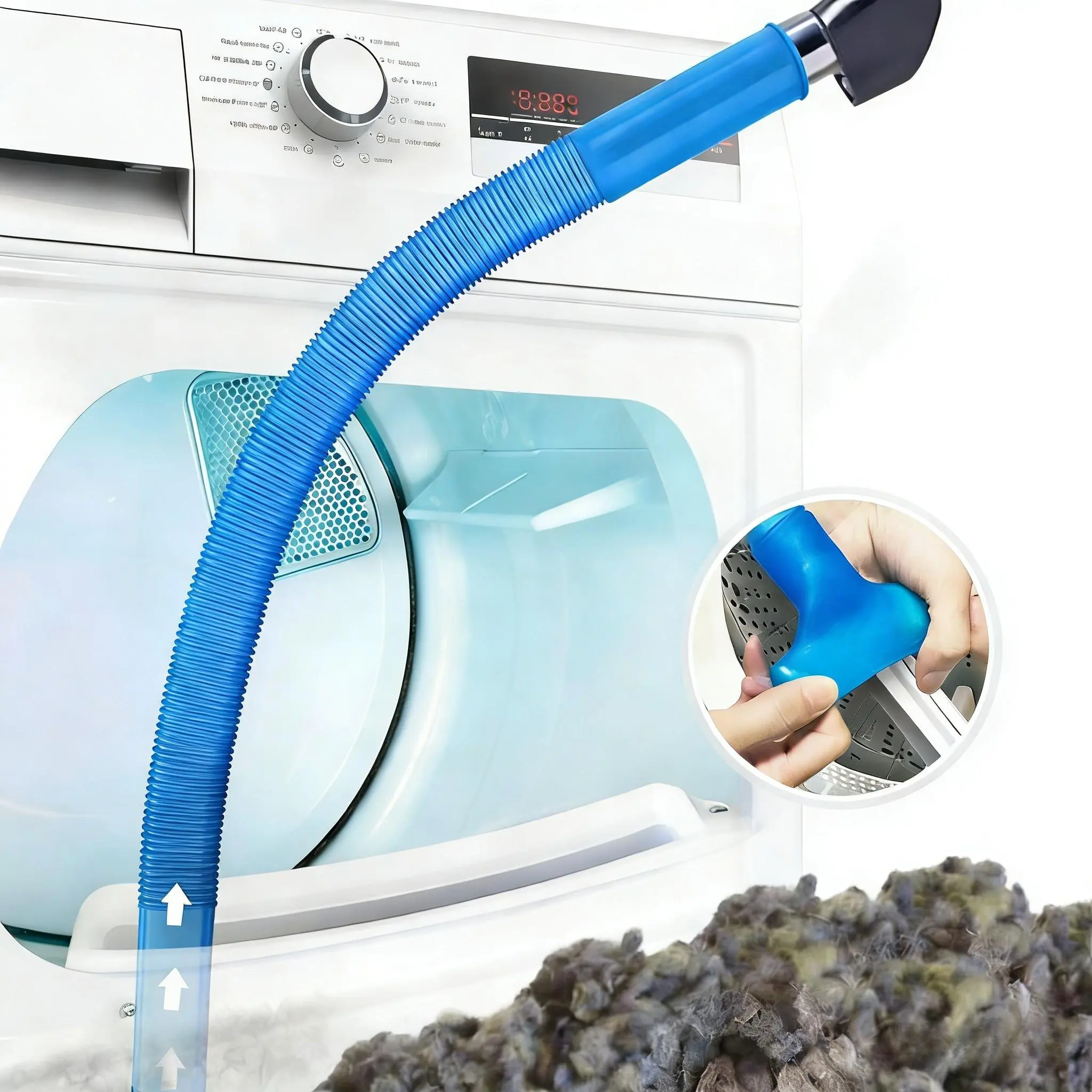 Dryer Vent Cleaner kit Dryer Lint Vacuum Attachment with Stretch Universal Connector, Dryer Vent Cleaning Tool Vacuum Hose Lint Remover, blue household dryer vent accessory，home dryer duct debris remover，lint cleaner for dryer ventilation system