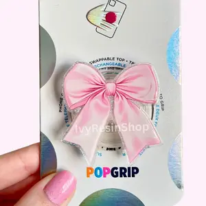 Pink Bow Kindle Grip: Handmade Resin Acrylic, Glitter Coquette Grip