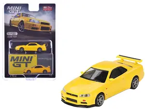 Mini GT 1:64 Nissan Skyline GT-R (R34) V-Spec – Lightning Yellow- MiJo Exclusives Diecast Car