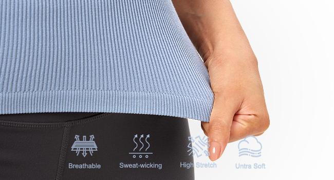 ODODOS 3-Pack Seamless Racerback Sports Bra for Women Ribbed Camisoles Wireless Yoga Bra Crop Tank Tops