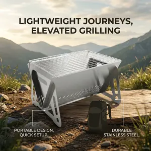 Ultra Portable Folding BBQ Grill Stainless Steel Pocket Size Charcoal Grill, Card Style Compact Mini Barbecue Grill for Outdoor Camping Hiking Picnic Travel, Lightweight Portable Camping BBQ Stove for Backyard Beach BBQ Cooking