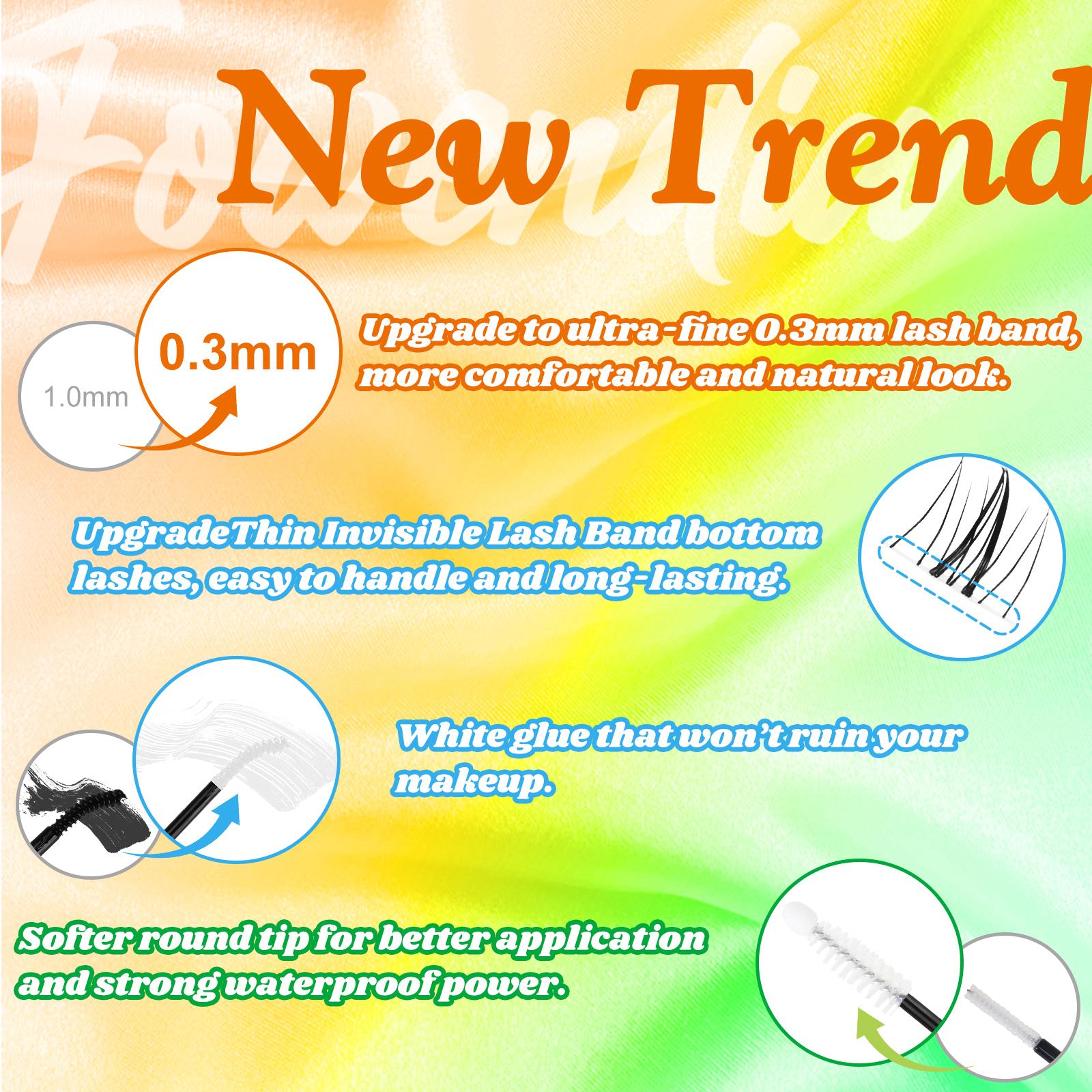 Fowendia California Sunset Wanna Be Freya Manga Lashes Cluster C D Curl DIY Lash Extension Kit and Lash Clusters 8-18mm with Bond Seal and Remover - Ultra-Thin Transparent Bands, Lash Magic Anime False Lash Extension Kit dealsforyoudays