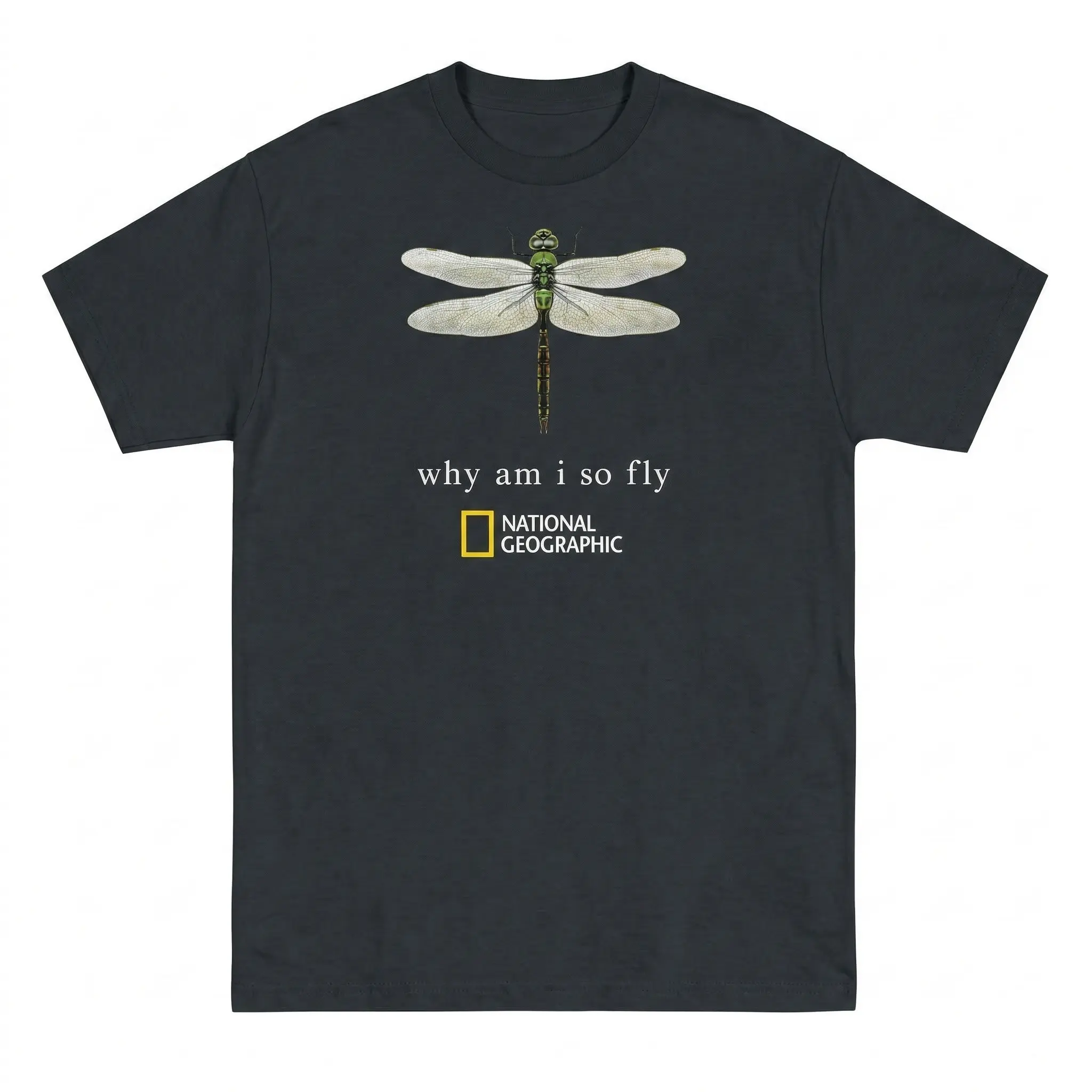 National Geographic with dragonfly graphic tee Graphic Tropical Menswear, Tshirt, Shortsleeve, Top, Loose, Round Neck, Cotton, Retro
