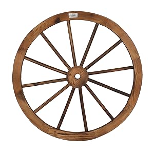 VINGLI 24" Decorative Wooden Wheel (Set of 2), Vintage Old Western Style Wall Hanging Wood Wagon Wheel for Bar, Garage, Patio, Carbonized Solid Fir Wood VINGLI 24" Decorative Wooden Wheel (Set of 2), Vintage Old Western Style Wall Hanging Wood Wagon Wheel for Bar, Garage, Patio, Carbonized Solid Fir Wood