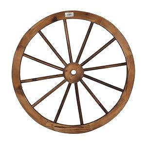 VINGLI 24" Decorative Wooden Wheel (Set of 2), Vintage Old Western Style Wall Hanging Wood Wagon Wheel for Bar, Garage, Patio, Carbonized Solid Fir Wood