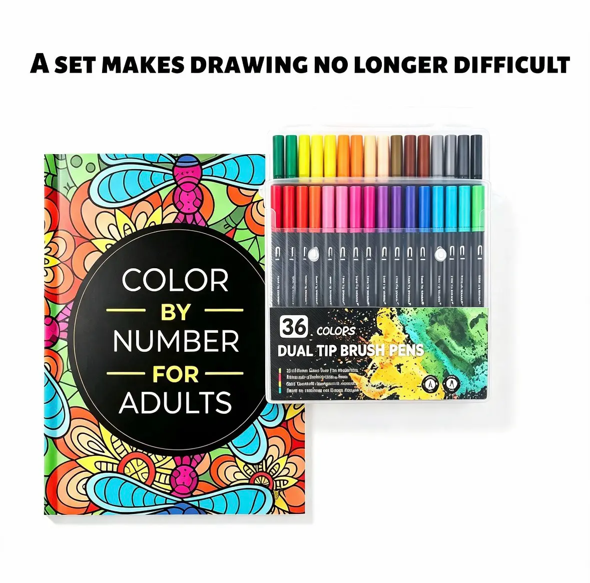 Adult Crafting Kit - Color by Number Coloring Book, Colorful Markers, Vibrant Watercolor Pens & Supplies for Creative Play, Stress Reliever (Toys & Hobbies, Educational Arts & Crafts Tool)