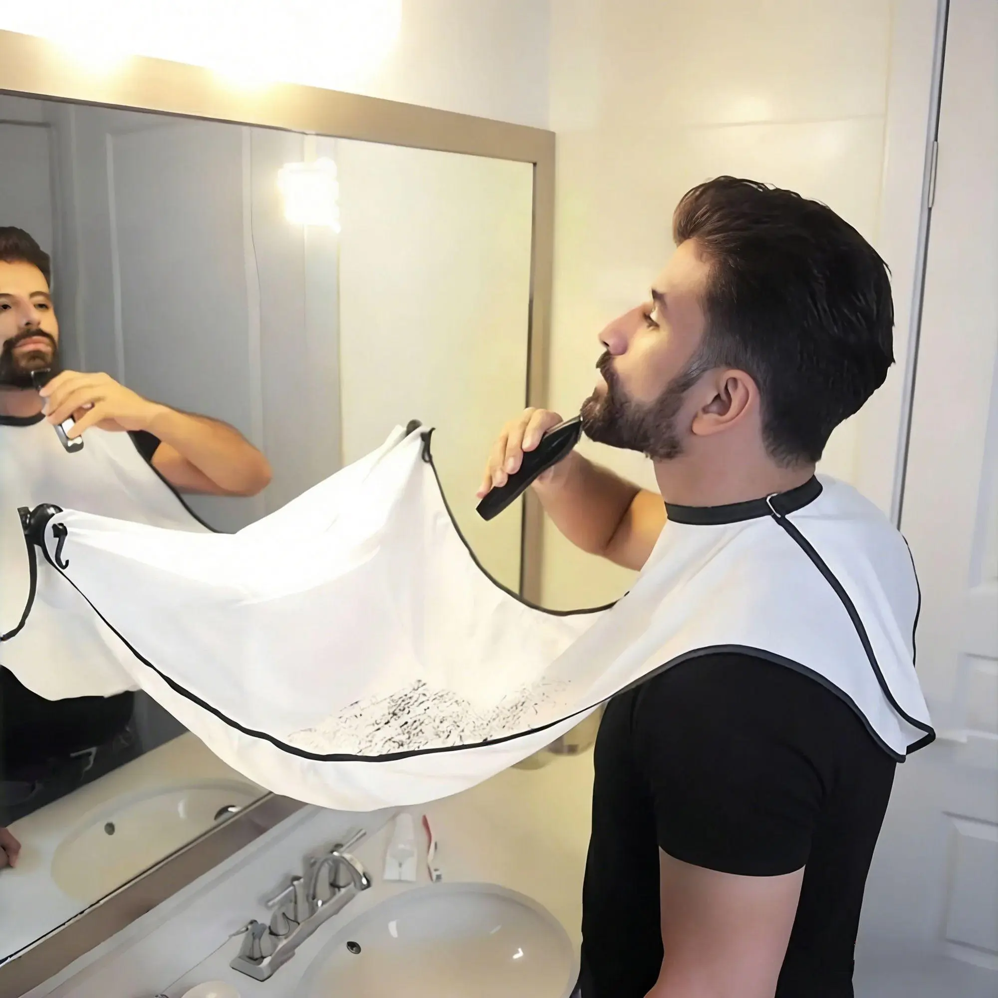 Men's 3-Piece Beard Grooming Set, Reusable Waterproof Beard Bib, Non-Stick Barber Cape with 2 Suction Cups for a Clean, Smooth Shave, Barber Kit