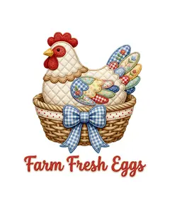 Faux Patchwork Farm Fresh Eggs Nesting Chicken Ready To Press Heat Transfer 11”