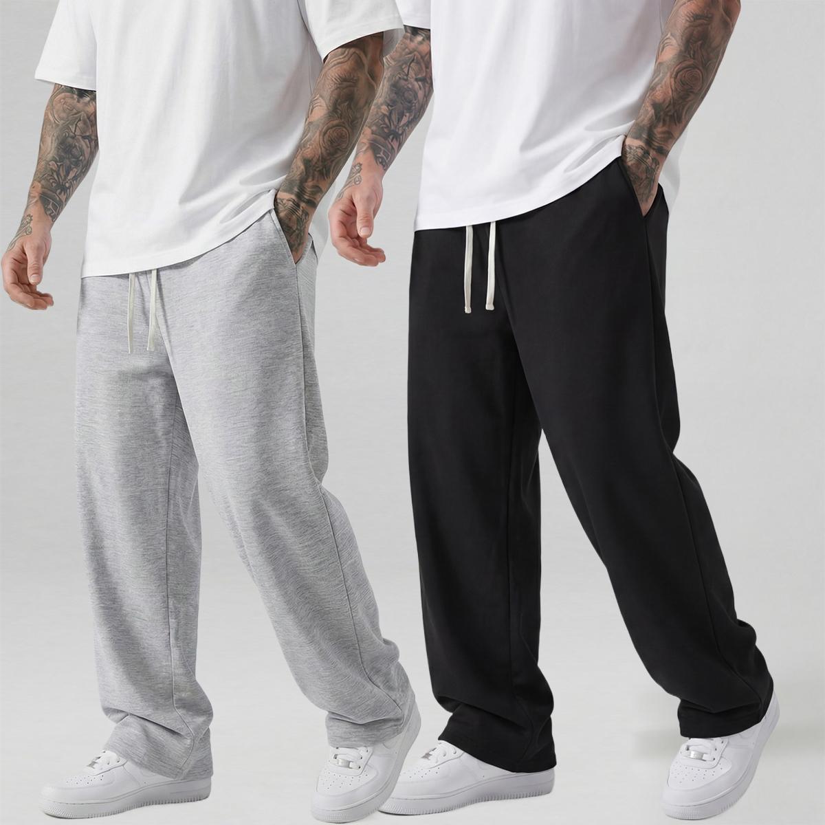 Men's Casual Jogger Pants - Straight-leg loose fit, elastic waistband with drawstring, side pockets, all-season comfort, athletic style long pants, knit fabric, durable material