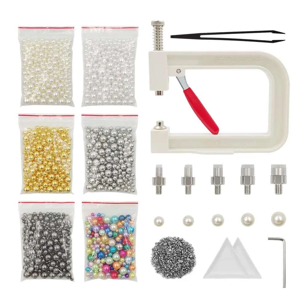 Manual Pearl Setting Machine Kit, 1 Set Portable Hand Pressure Pearl Bead Setting Tool, DIY Handmade Sewing Craft Tool for Clothes, Hairpins, Bags, DIY Beading Accessories, Handmade Crafts