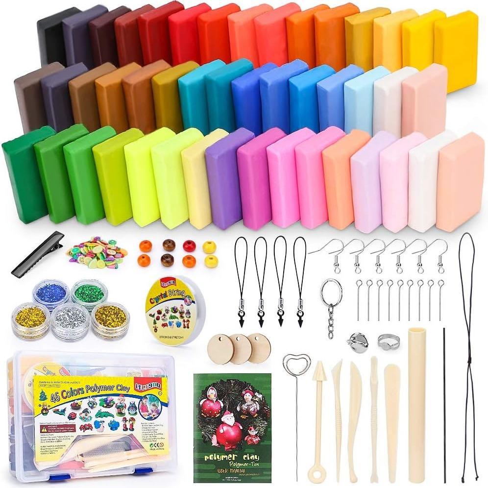 46/62/88/100 Pcs Polymer Clay Kit Creative Moldable Clay for Kids DIY Starter Kits Oven Baked Model Clay Non-Sticky with Sculpting Tools Craft Supplies Unique Gift for Children & Artists - Colorful Marker Set