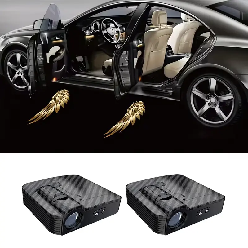 2PCS Yellow Angel Wing Car Door Welcome LED Projector - Vibrant LED lights for cars, bicycles, etc., battery powered, easy to install, car decorative light | Decorative Angel Wing Head/Front Door Marker Light