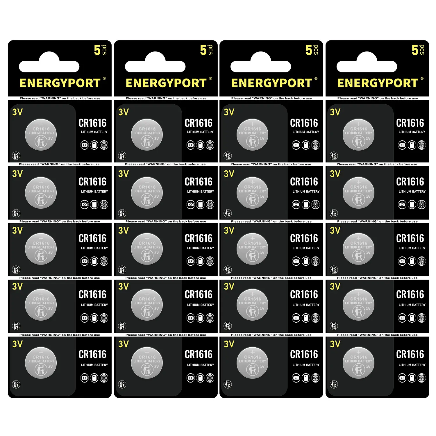 ENERGYPORT 20-Count CR1616 3V Long-Lasting Coin-Shape Button Lithium Battery Pack, for Keys, Handheld Game Consoles, Calculators