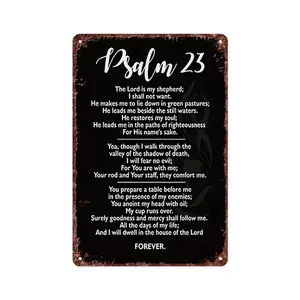 Psalm 23 Inspirational Wall Art - Vintage Black Bible Verse Poster For Home, Office And Church Decor With Pre-Drilled Holes For Easy Hanging Gift - Aluminum Metal Sign 12x8 Inch